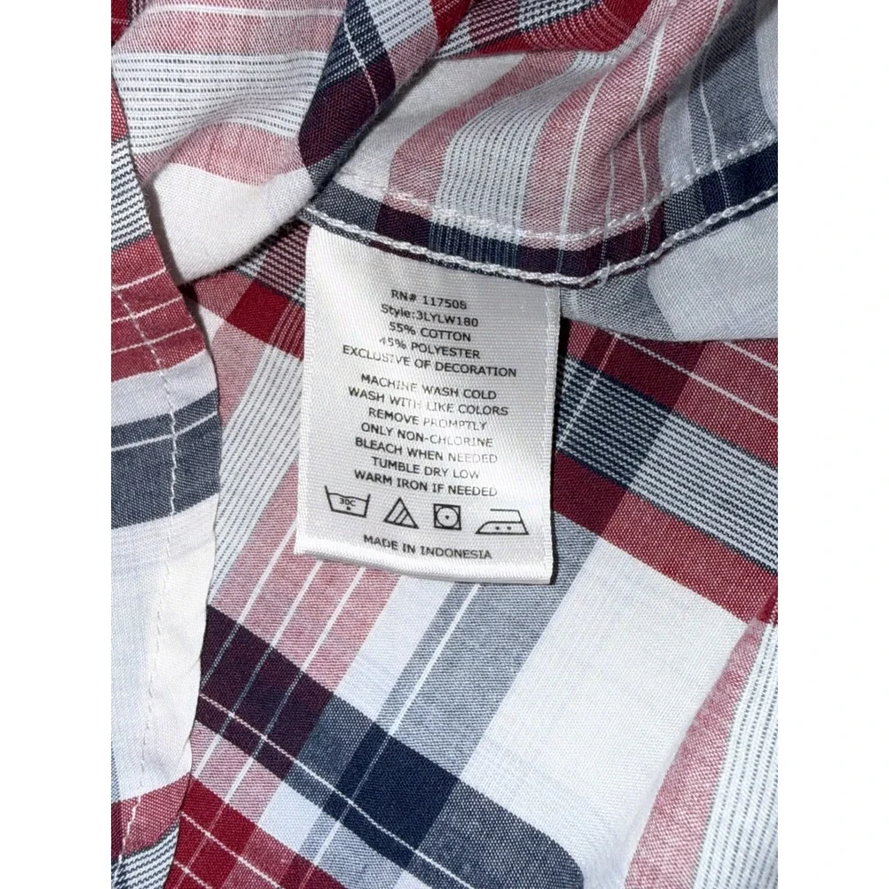 Levis Mens Modern Fit Red Plaid Pearl Snap Shirt Size Medium Cowboy Western